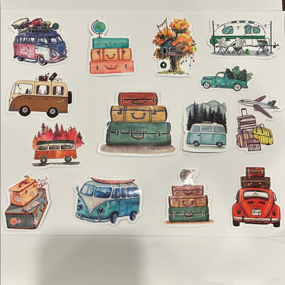 Cute Travel Stickers for Laptops or Water Bottles (Waterproof) - Set of 14